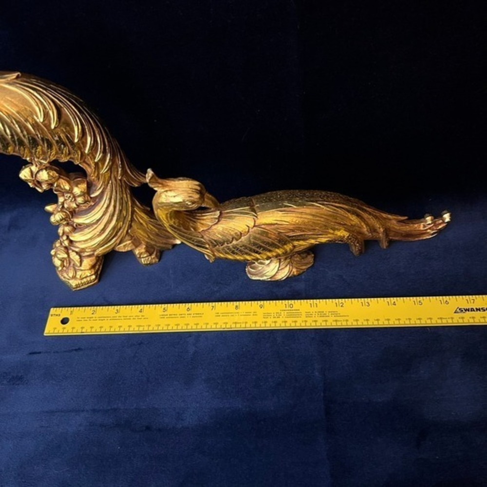 Mid-Century Modern Syroco Molded Gold Peacock Pair Sculptures - Picture 4 of 4
